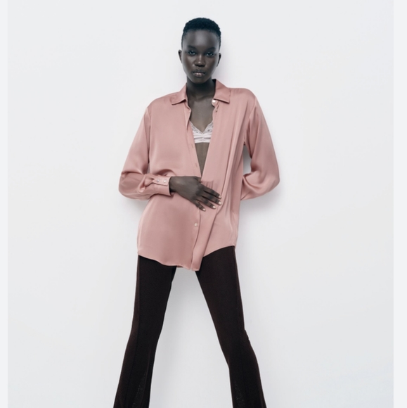 Zara/Satin Effect Shirt Sz M - Picture 1 of 6